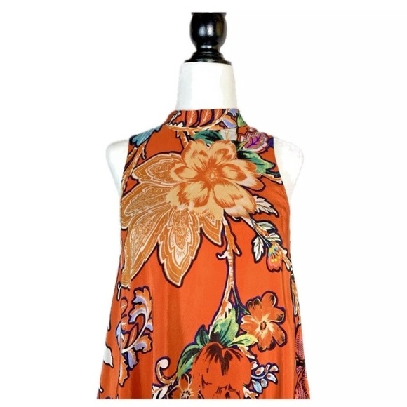 Anthropologie Maeve Larkhill Orange Silk Floral Sleeveless Midi Dress - Picture 6 of 13